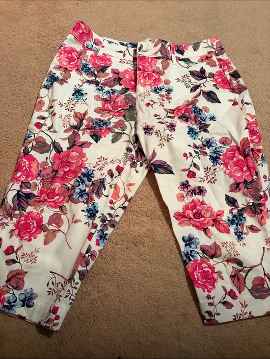 St. John's Bay Pants - St. John's Bay Cream Floral capris with Pink Purple and Teal Accents